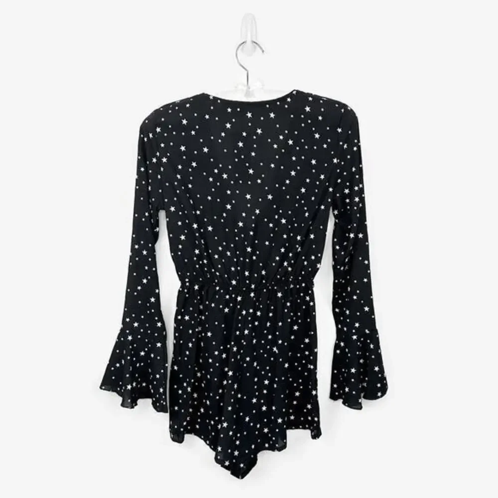 Nasty Gal You're Going Star Romper Size 4 Black Celestial Festival Indie Sleaze - Picture 2 of 4